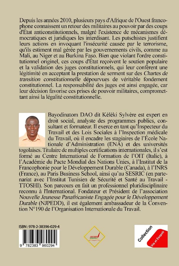 Dos de couverture de Les cours constitutionnelles face aux coups d'Etat en Afrique de l'Ouest francophone